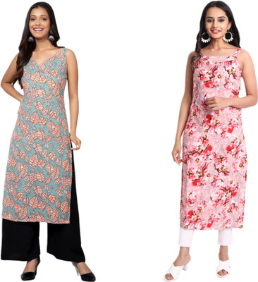 KALLAXI Women Printed Straight Kurta(Multicolor)