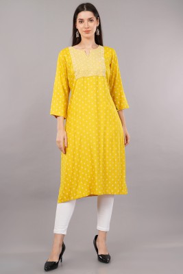 Avaasa by Shruthi Women Embroidered Straight Kurta(Yellow)