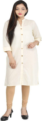 HouseOfCommon Women Solid Straight Kurta(White)