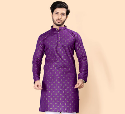 Nnc Men Geometric Print Straight Kurta(Purple)