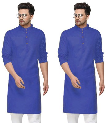 OORA Men Solid Straight Kurta(Blue)