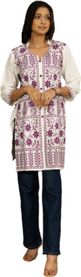 Gailee Women Chikan Embroidery Straight Kurta(White)