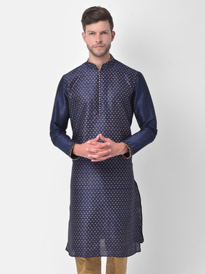 DEYANN Men Printed Straight Kurta(Blue)