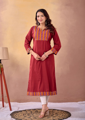 RK ROSHNI GF Women Applique A-line Kurta(Maroon)