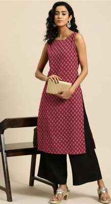 vworn store Women Printed A-line Kurta(Maroon)