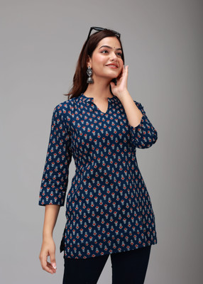 ARZOO Women Printed Straight Kurta(Dark Blue)