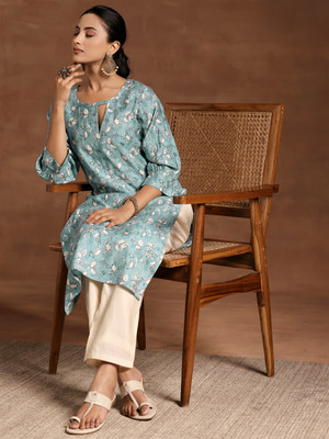 LIBAS Women Embroidered A-line Kurta(Blue)