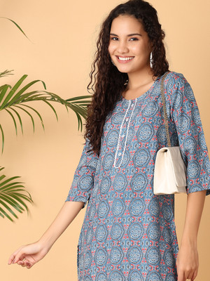 V-MART Women Printed A-line Kurta(Blue)