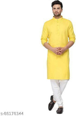 Shree Dutt Creation Men Solid Straight Kurta(Yellow)