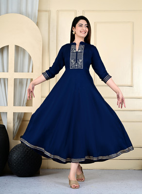 flamingo blue Flared/A-line Gown(Blue)