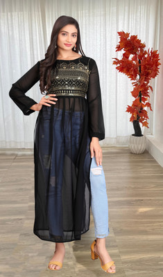 PALIBHAV Women A-line Black Below Knee Dress