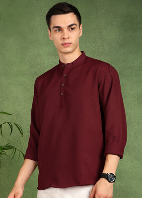 FUBAR Men Solid Straight Kurta(Maroon)