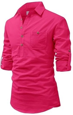 StyleBuzz Men Solid Straight Kurta(Pink)