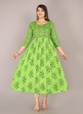 HouseOfCommon Women Printed Anarkali Kurta(Light Green)