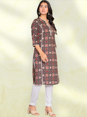 Jaipuur Trend Women Embroidered Straight Kurta(Brown)