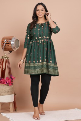 Alasha Women Printed Flared Kurta(Dark Green)