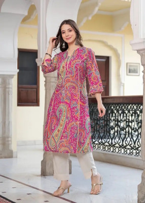 Hs Creation Women Printed Straight Kurta(Multicolor)