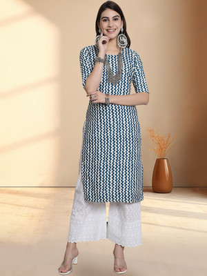 1 Stop Fashion Women Printed A-line Kurta(Blue)