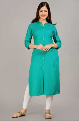 Zwc Women Solid Straight Kurta(Green)