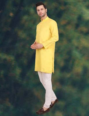 BISWAS Men Solid Straight Kurta(Yellow)