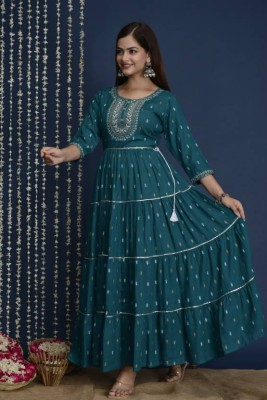 JAS CREATION Women Printed Anarkali Kurta(Blue)