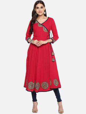 AKIKO Women Floral Print Flared Kurta(Pink)