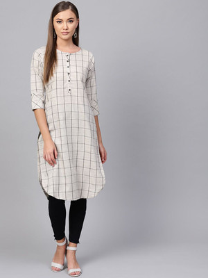 ANOUK Women Checkered A-line Kurta(White)