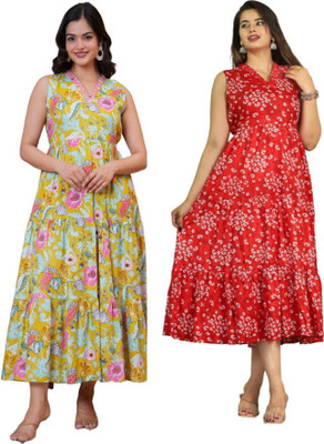 RD Fab Women Embroidered, Floral Print Anarkali Kurta(Red)