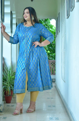 Yash Gallery Women Printed Anarkali Kurta(Light Blue)