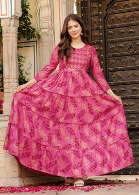 gudden Women Embroidered Anarkali Kurta(Maroon)