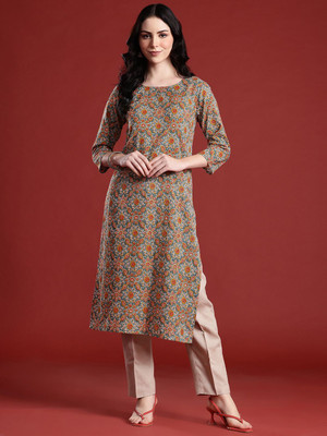 ANOUK Women Printed Straight Kurta(Green)