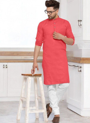 Krisha trend Men Solid Straight Kurta(Pink)