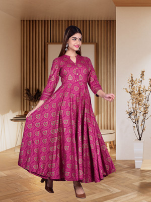 Shumeera Women Fit and Flare Pink Midi/Calf Length Dress