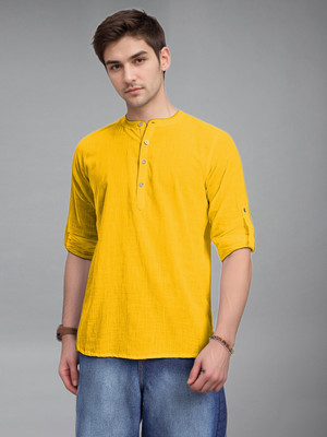 Navkanj Men Solid Straight Kurta(Yellow)