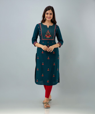 Nishabd Women Embroidered Straight Kurta(Blue)