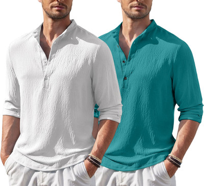 ZARTHA Men Solid Straight Kurta(White, Green)