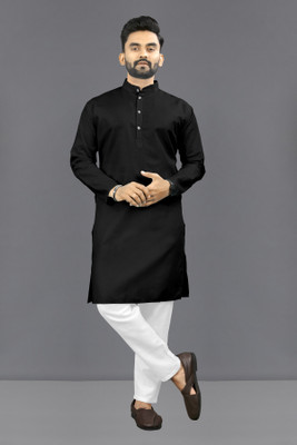 Shree Dutt Creation Men Solid Straight Kurta(Black)