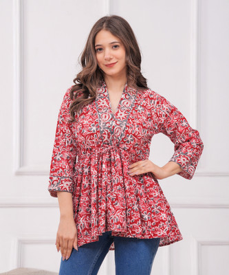 SATITHA Women Floral Print Flared Kurta(Red)