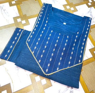 AUZAAI COLLECTION Women Patchwork Straight Kurta(Blue)