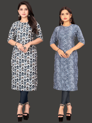 KASASKA Women Printed Straight Kurta(Multicolor)