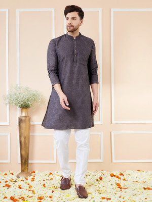See Designs Men Printed Straight Kurta(Grey)