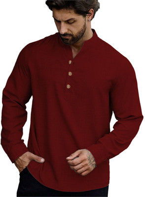 KNOWTED Men Solid A-line Kurta(Maroon)