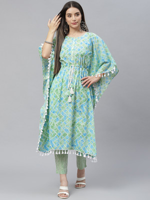 indibelle Women Printed Kaftan Kurta(Light Green)