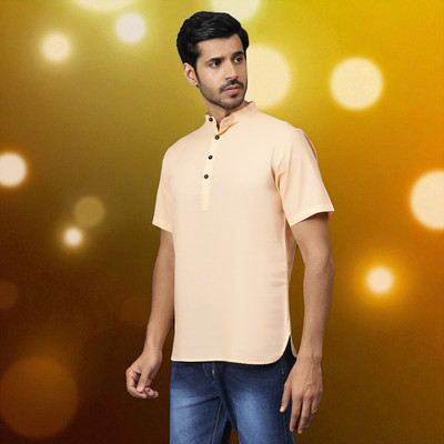 FireFish Men Self Design A-line Kurta(Orange)