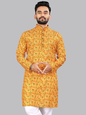 Divastri Men Printed A-line Kurta(Yellow)