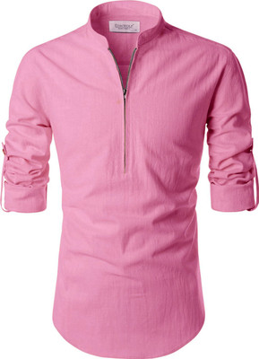 EDIN ENTERPRISES Men Solid Straight Kurta(Pink)