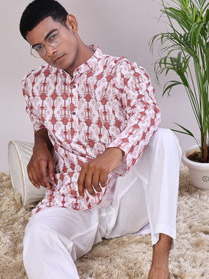 V-MART Men Printed A-line Kurta(Maroon)