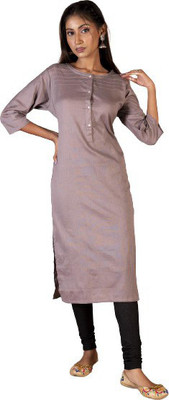Alabhyaa Women Solid Straight Kurta(Grey)