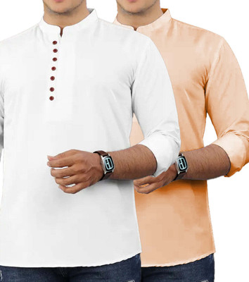 VIMASUTI Men Solid Straight Kurta(Orange)