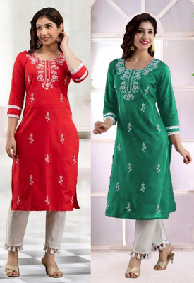 SISTO Women Chikan Embroidery A-line Kurta(Multicolor)